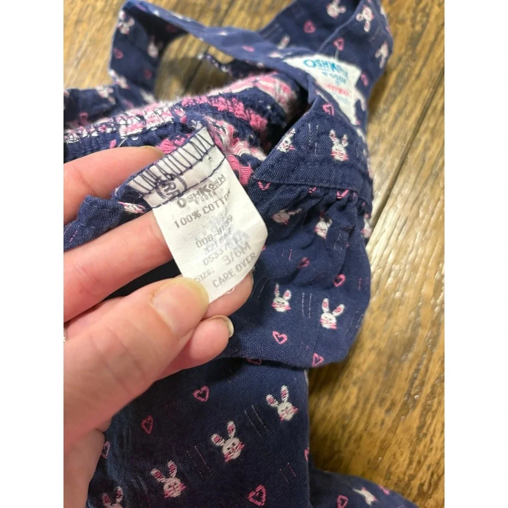 Vintage OshKosh B'Gosh 3/6 Bunny Heart Print Overalls Girls Pink Blue Vestbak
